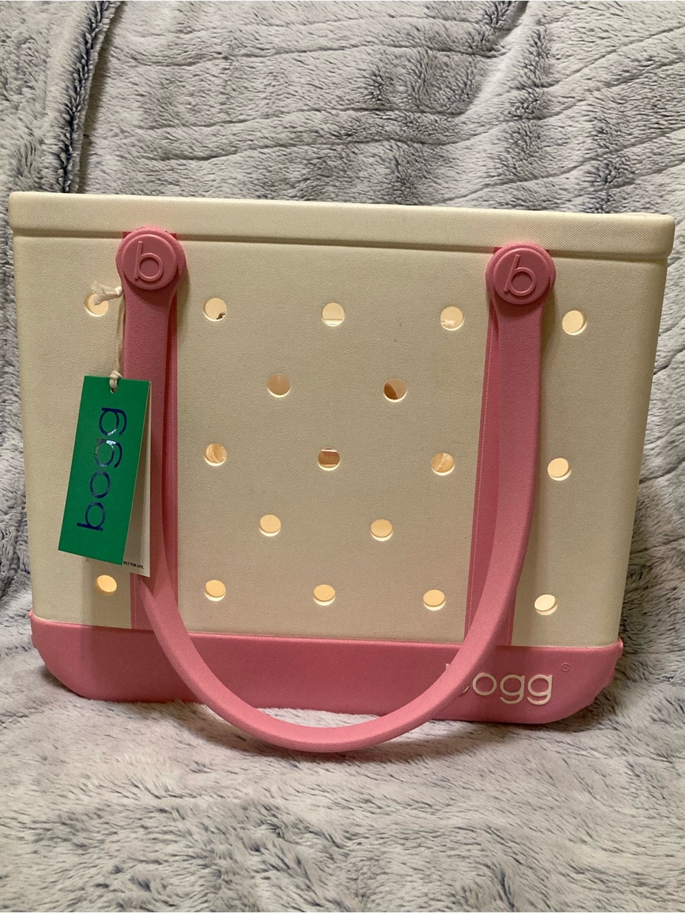 Bogg bag Tote in Cream with Pink Trim - baby bogg bag
